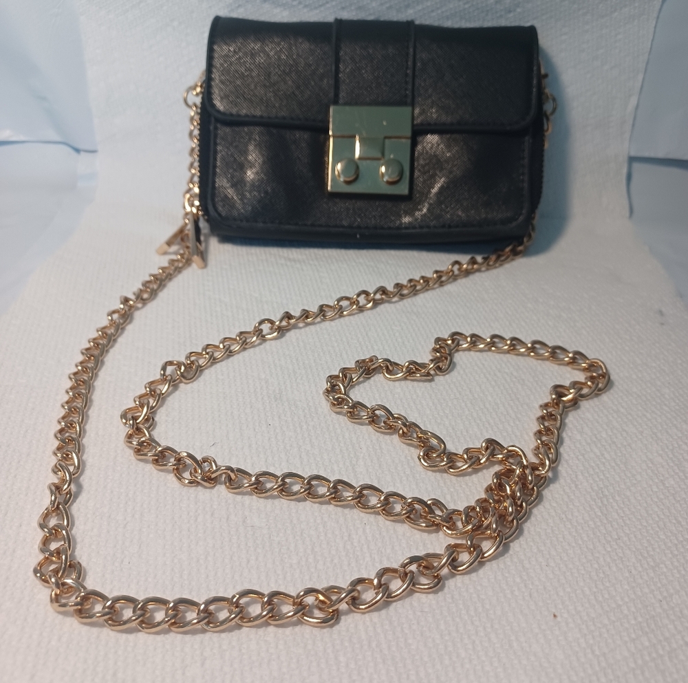 Black Mini Crossbody Bag with Chain 6" x 3.75"